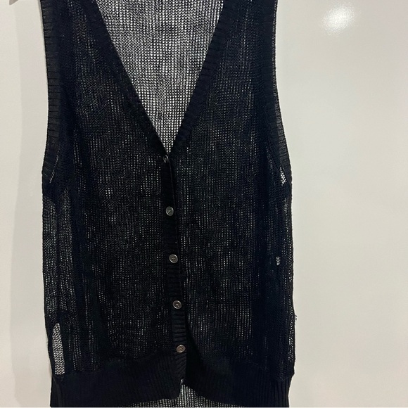 Eileen Fisher Organic Linen Délavé Long button sleeveless Cardigan - Picture 5 of 11